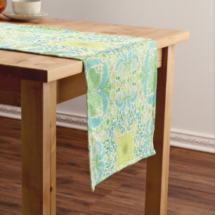 Chemin De Table Court Fleurs de jardin rétro en vert et jaune