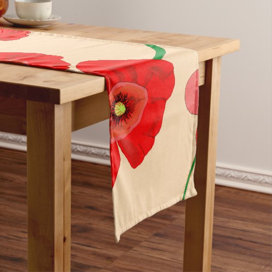 Chemin De Table Court Fleurs de pavot rouge (In Situ)