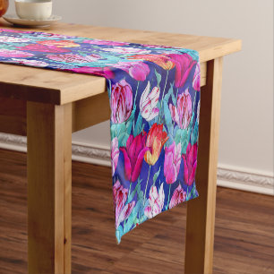 Chemin De Table Court Fleurs de tulipes magenta violet rose rouge blanc