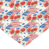 Chemin De Table Court Fleurs et drapeaux américains (Coin)