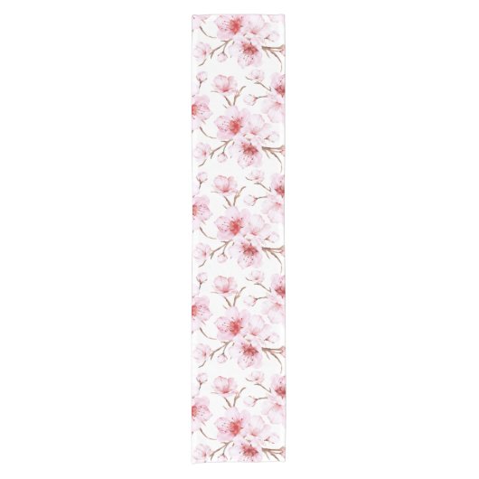 Chemin De Table Court Fleurs florales de cerisier rose blanc (Devant)