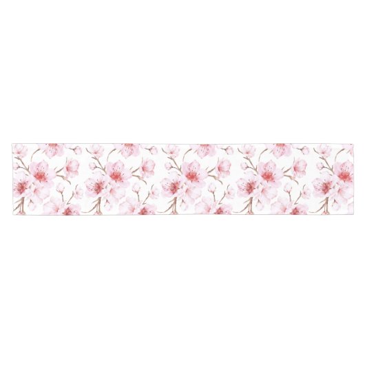 Chemin De Table Court Fleurs florales de cerisier rose blanc (Horizontal)