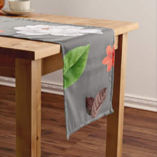 Chemin De Table Court Fleurs jaunes et roses blanches 16