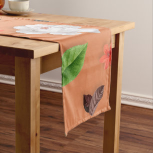 Chemin De Table Court Fleurs jaunes et roses blanches 25