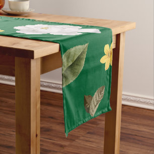 Chemin De Table Court Fleurs jaunes et roses blanches 6