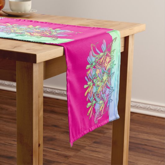Chemin De Table Court Fleurs Pastel Rose Chaud (In Situ)