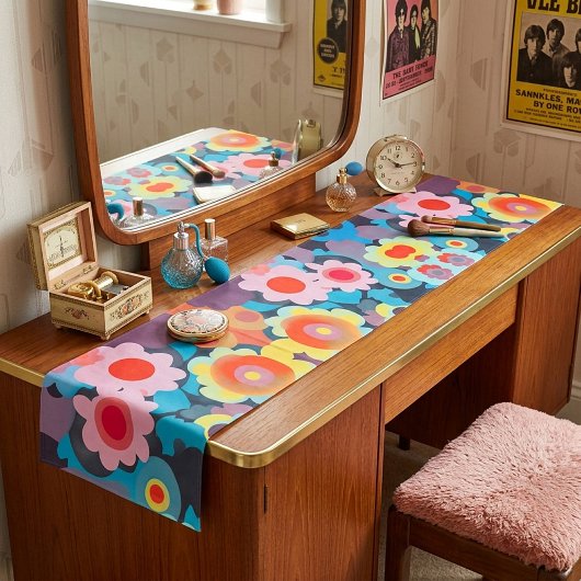 Chemin De Table Court Fleurs rétro mod