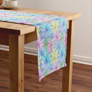 Chemin De Table Court Fleurs rose bleu et jaune