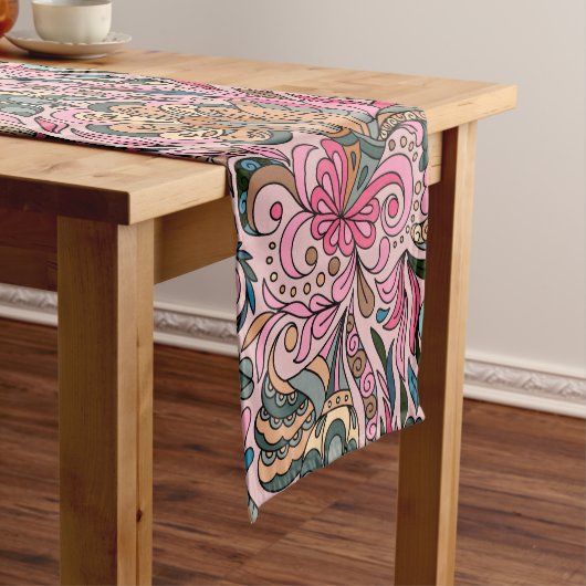 Chemin De Table Court Fleurs roses abstraites (In Situ)