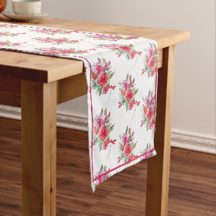Chemin De Table Court Fleurs roses et libellules motif table courte