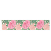 Chemin De Table Court Fleurs Roses rose et pâle avec Feuilles verts (Horizontal)