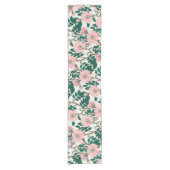 Chemin De Table Court Fleurs Roses roses et Motif Feuille vert (Devant)