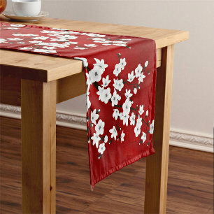 Chemin De Table Court Fleurs rouges et blanches de cerisier en fleurs