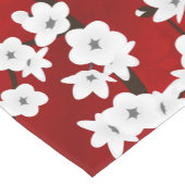 Chemin De Table Court Floral Fleur Rouge Et Blanc De Cerisier (Coin)