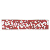 Chemin De Table Court Floral Fleur Rouge Et Blanc De Cerisier (Horizontal)