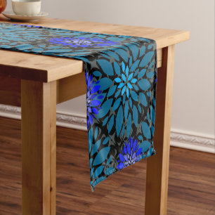 Chemin De Table Court Floral pattern.05.FR.Bluex4b Black BG