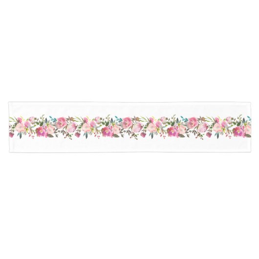 Chemin De Table Court Flores d'aquarelle rose (Horizontal)