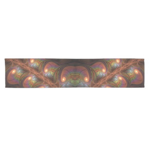 Chemin De Table Court Fluorescent coloré Abstrait Trippy Brown Fractal