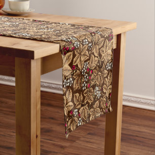 Chemin De Table Court Fraises et Feuilles Art Nouveau, Brown foncé
