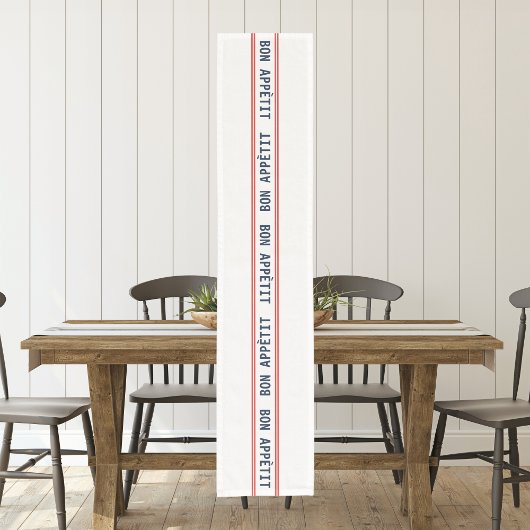Chemin De Table Court Français Bleu Bon Appétit & Rouge rayé