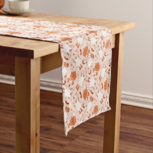Chemin De Table Court Fun Retro Ghost & Jack-O-Lantern Motif