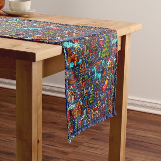 Chemin De Table Court Fun Western Motif Christmas Blue (In Situ)