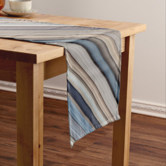 Chemin De Table Court Galets d'ardoise rayure bleue et marron