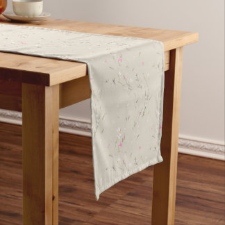 Chemin De Table Court Gaura Aquarelle Fleurie Ivoire Douce