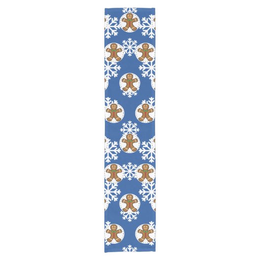 Chemin De Table Court Gingerbread Man on Blue White Snowflakes (Devant)