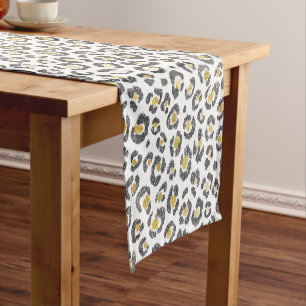 Chemin De Table Court Glamour Faux Sparkly Gold & Silver Leopard