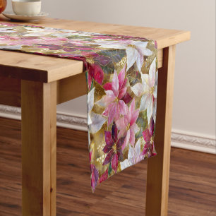 Chemin De Table Court Gold Burgundy Bronze rose Rouge blanc Poinsettia