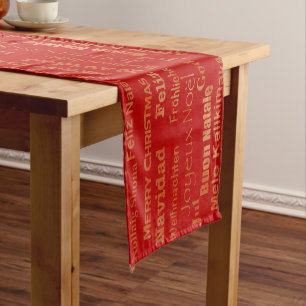 Chemin De Table Court Gold Red Multi Language Joyeux Noël