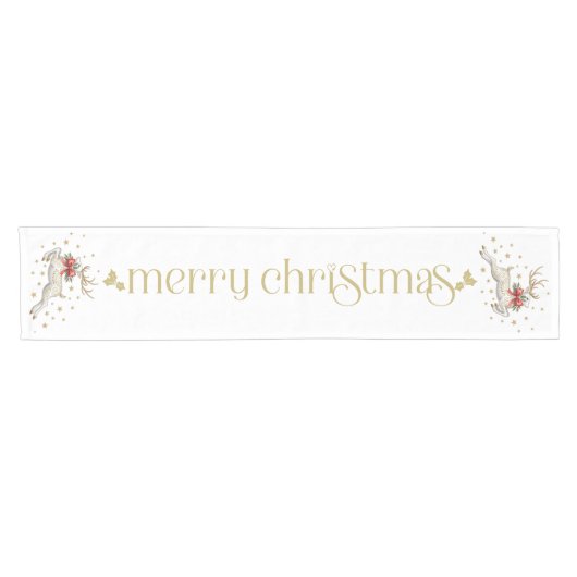 Chemin De Table Court Gold White Christmas Reindeer (Horizontal)