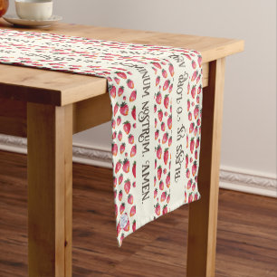 Chemin De Table Court Grace Avant Repas Prière latine Motif fraise