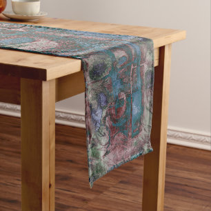 Chemin De Table Court Graffiti peint Grunge Taupe bleu rouille