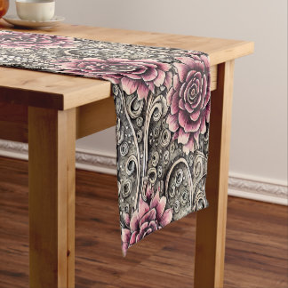 Chemin De Table Court Grand Motif gothique Vintage rose