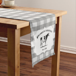 Chemin De Table Court Gray Buffalo Plaid Farm Cow Short Table Runner