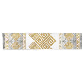 Chemin De Table Court Grec Meander - Clé grecque Marbre blanc et or (Horizontal)