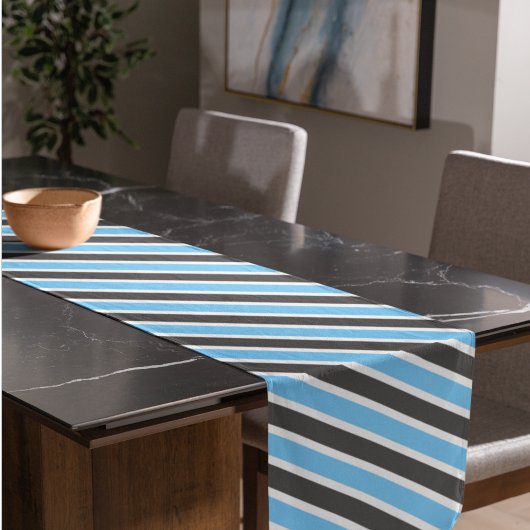 Chemin De Table Court Gris bleu ciel moderne rayures diagonales
