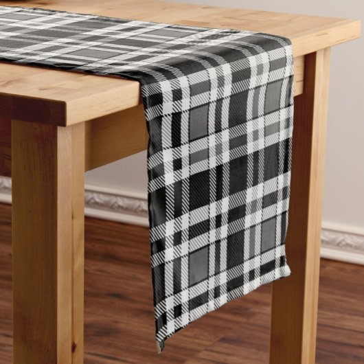 Chemin De Table Court Gris Noir Blanc Flanné Plaid Tartan Design