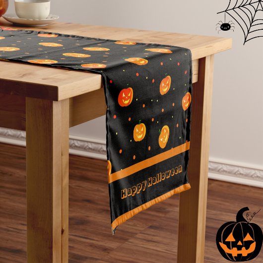 Chemin De Table Court Halloween Citrouilles de peur Jack-o'-Lantern Moti