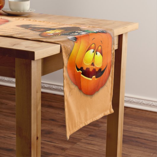 Chemin De Table Court Halloween Cute Kitty Witch et ami Citrouille (In Situ)