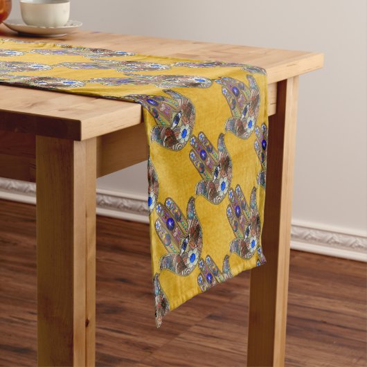 Chemin De Table Court Hamsa Coeurs Fleurs Opal Art sur Or (In Situ)