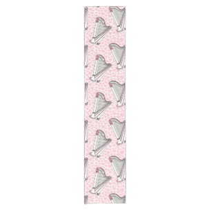 Chemin De Table Court Harpe Avec Coeurs Roses, Harpist Musicien Mariage