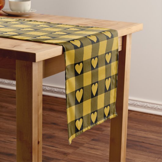 Chemin De Table Court Harvest Gold Black Buffalo Heart Plaid (In Situ)