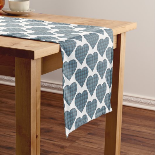 Chemin De Table Court Heart Shape Plaid Blue Gray Table Runner (In Situ)