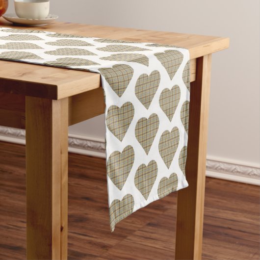 Chemin De Table Court Heart Shaped Plaid Tan Blue White Table Runner (In Situ)