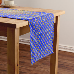Chemin De Table Court Heureux Hanoukka Gold, Silver et Blue Laced