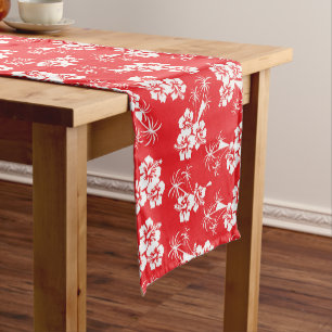 Chemin De Table Court Hibiscus Floral Tropiques Rouges