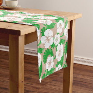 Chemin De Table Court Hibiscus hawaïen tropical kaki beige